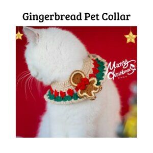 Gingerbread Holiday Pet Collar – Crochet Bib for Cats & Small Dogs (M)